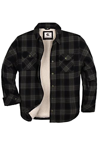 Pearl snap Men's Sherpa Lined Flannel Quilted Jacket Long Sleeve